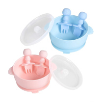 BPA Free Non Spill Divided Suction Food Dinner Sets Kids Baby Feeding fork spoon bowl with Lid